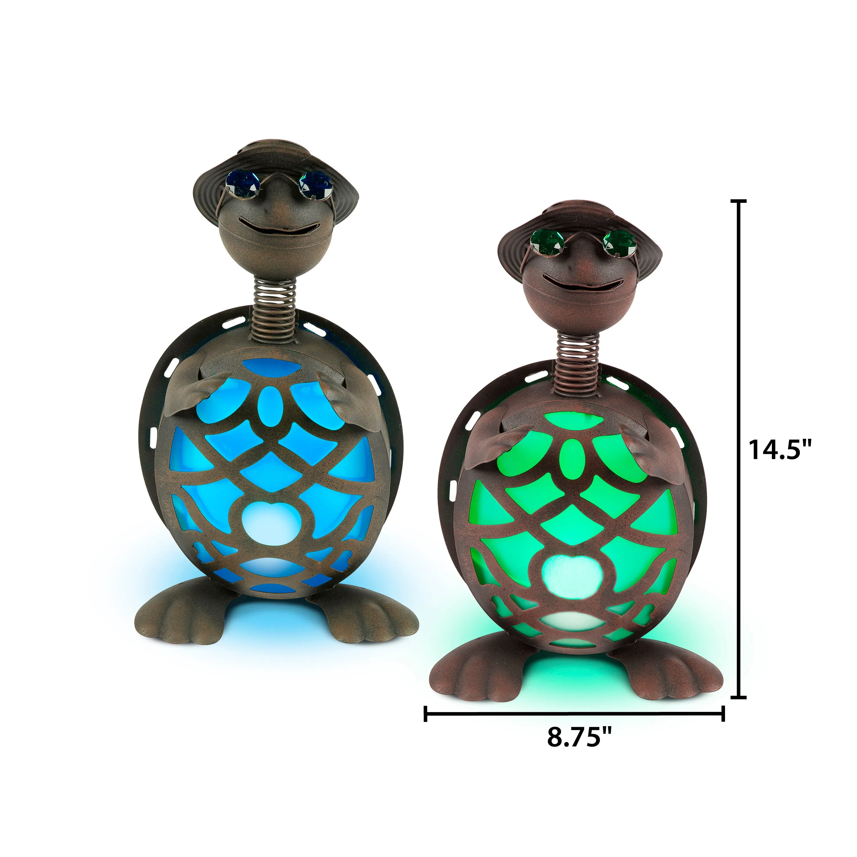 14.5 Inch High Solar Powered Metal Turtle Figurines,, set of 2