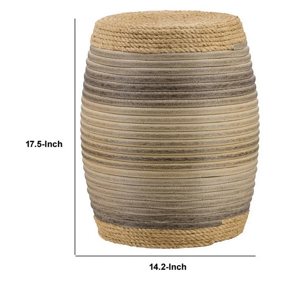 18 Inch Side Table, Drum Barrel Shape, Rattan Rope Top, Fir Wood, Brown By Casagear Home