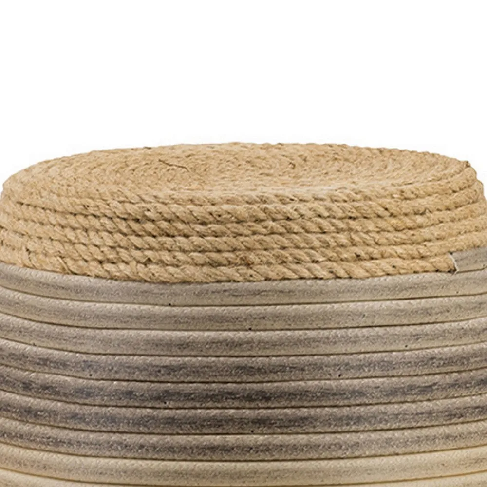 18 Inch Side Table, Drum Barrel Shape, Rattan Rope Top, Fir Wood, Brown By Casagear Home