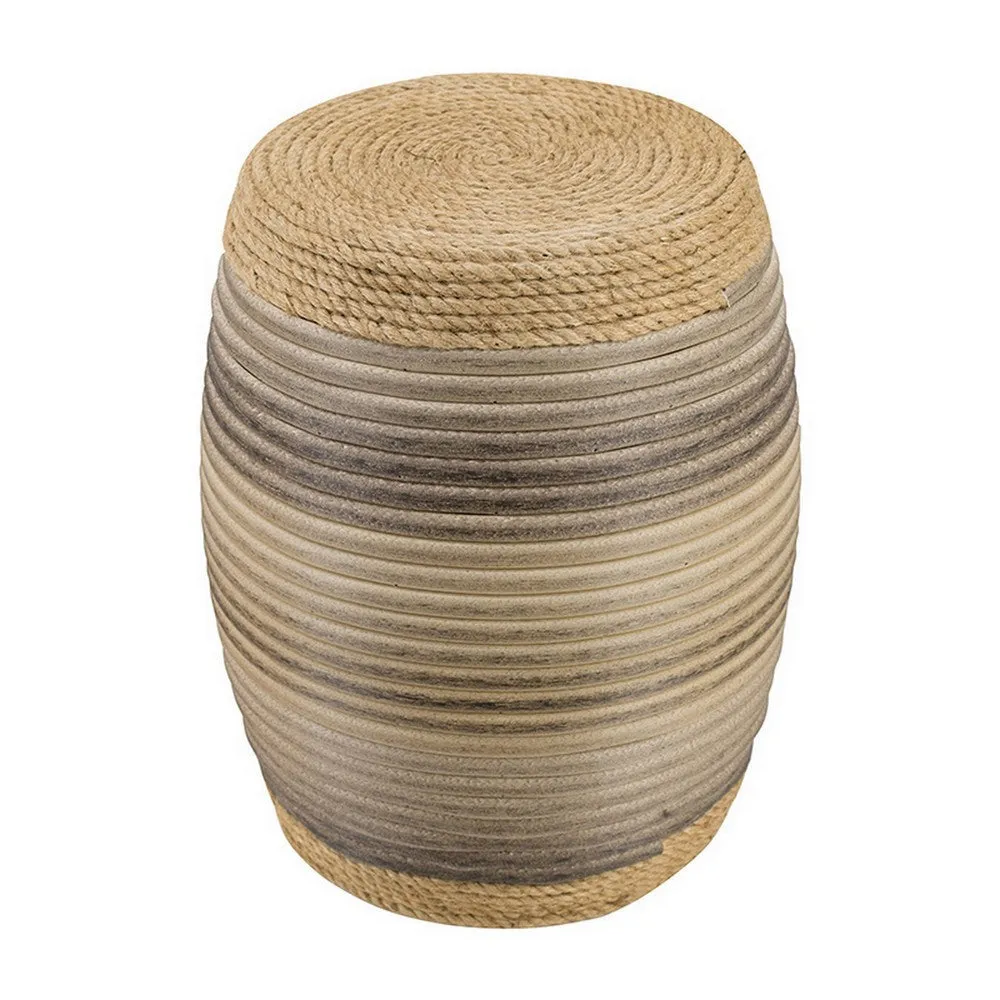 18 Inch Side Table, Drum Barrel Shape, Rattan Rope Top, Fir Wood, Brown By Casagear Home