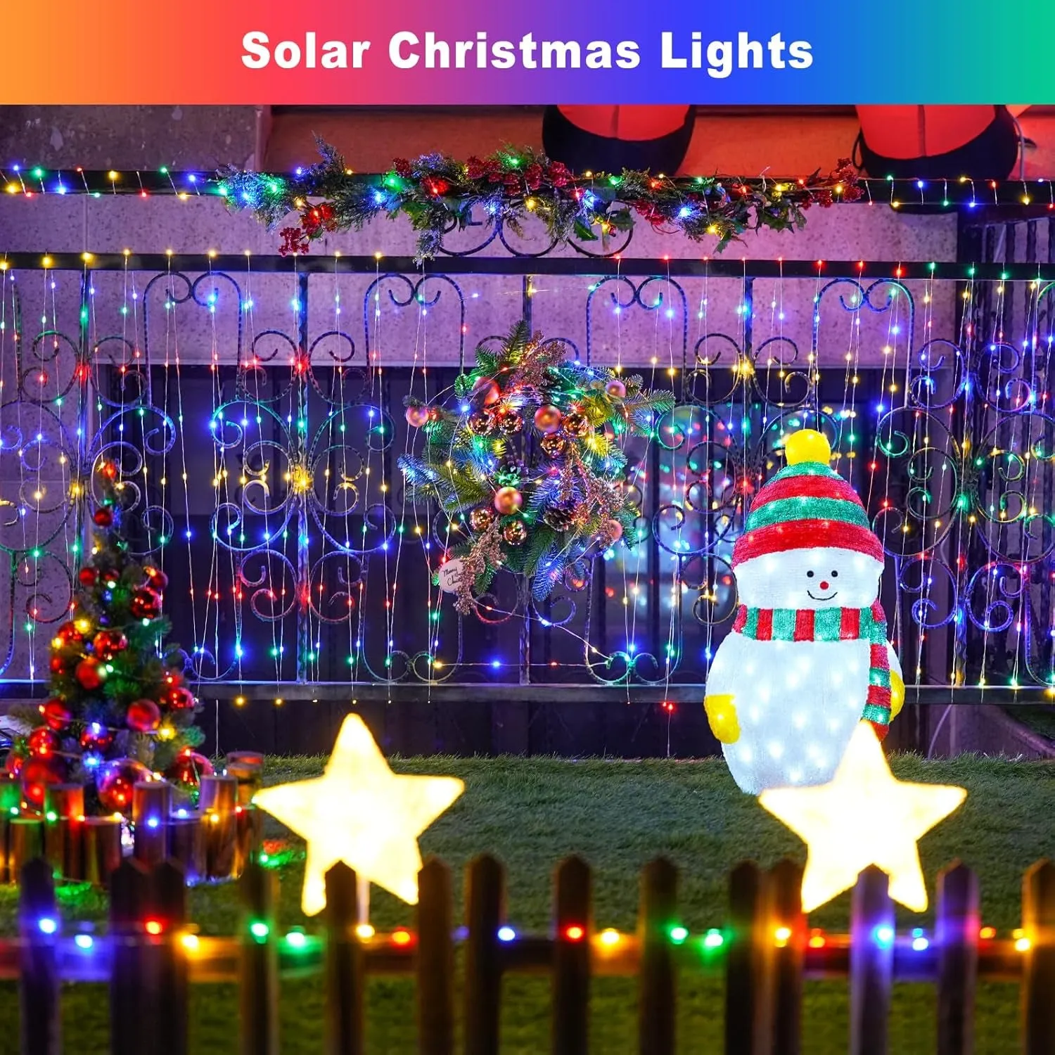 2 Pack Solar Christmas Lights, Total 400 LED Solar Christmas Tree Lights Outdoor Waterproof, 8 Modes Multicolor Solar Fairy Lights for Tree Patio Party