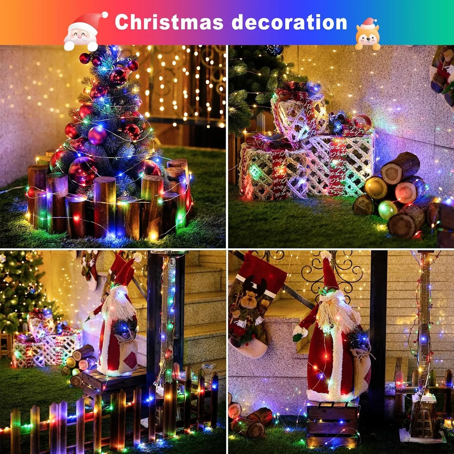 2 Pack Solar Christmas Lights, Total 400 LED Solar Christmas Tree Lights Outdoor Waterproof, 8 Modes Multicolor Solar Fairy Lights for Tree Patio Party