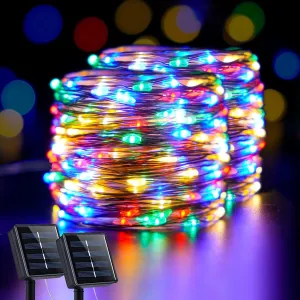 2 Pack Solar Christmas Lights, Total 400 LED Solar Christmas Tree Lights Outdoor Waterproof, 8 Modes Multicolor Solar Fairy Lights for Tree Patio Party