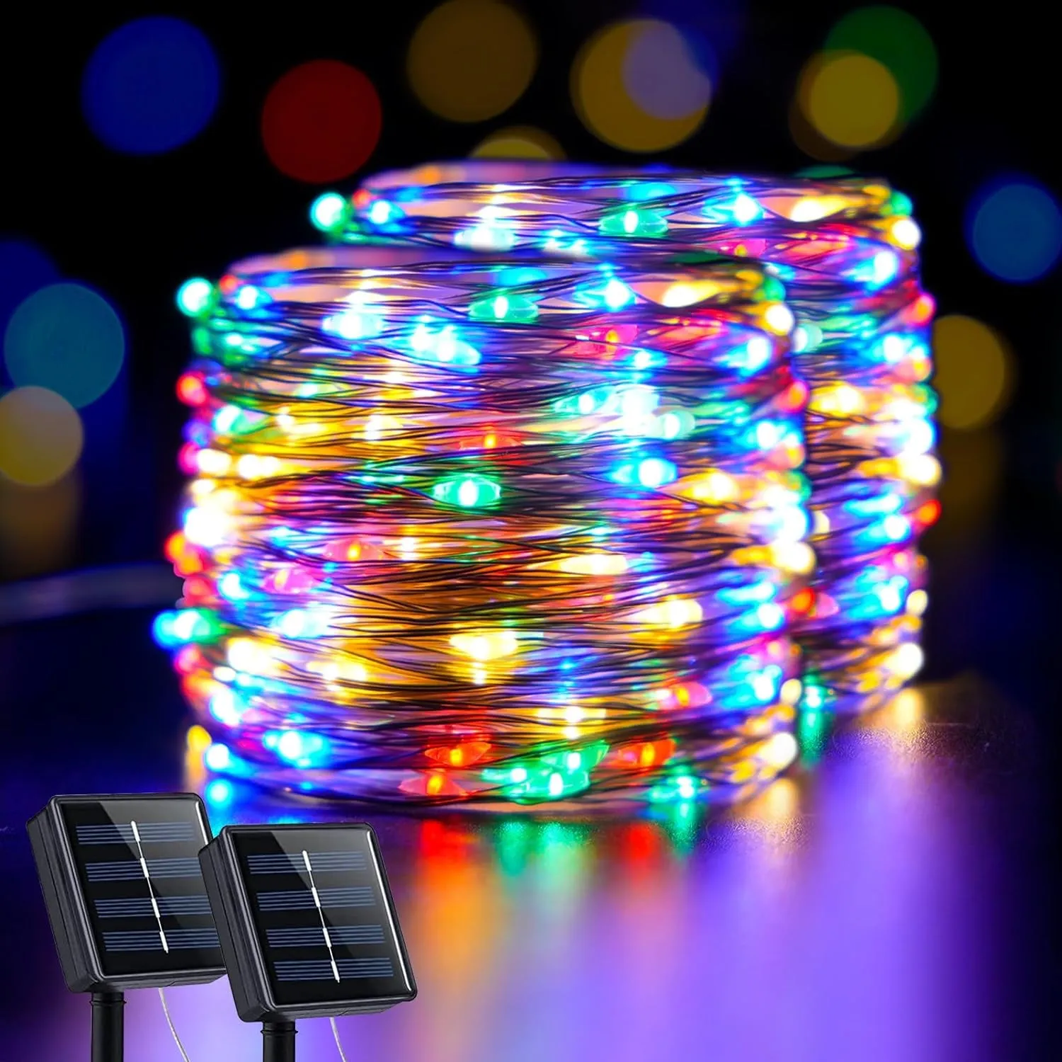 2 Pack Solar Christmas Lights, Total 400 LED Solar Christmas Tree Lights Outdoor Waterproof, 8 Modes Multicolor Solar Fairy Lights for Tree Patio Party