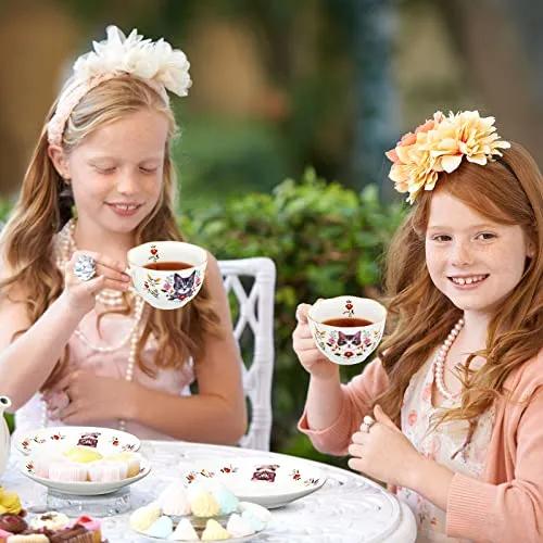2 Sets 10 Oz Ceramic Teacup and Saucer Set Cat and Flower Coffee Mug with Handle White Floral Cat Tea Cup Cute Tea Party Gift Set for Espresso Coffee Tea Milk