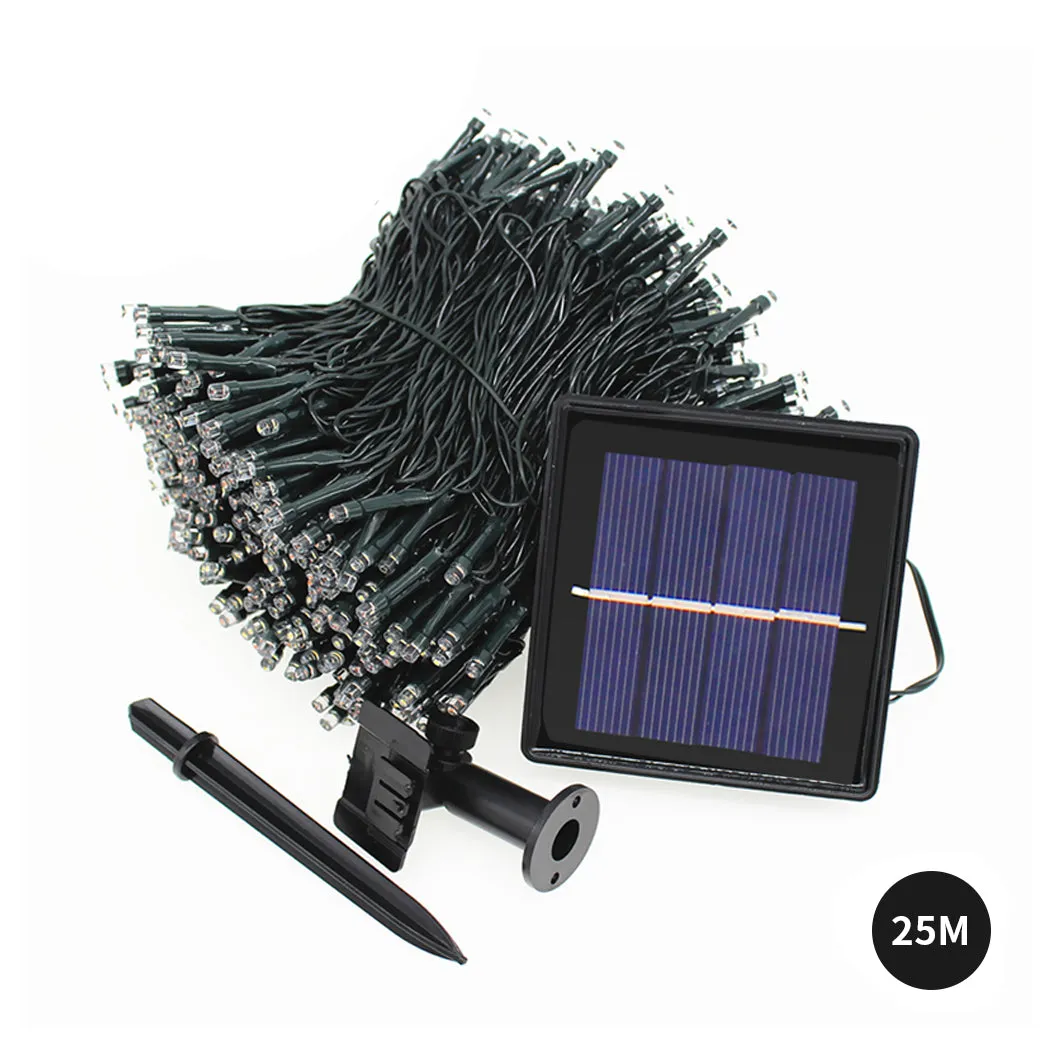 25M 200LED String Solar Powered Multi Colour Fairy Lights Garden Christmas Decor