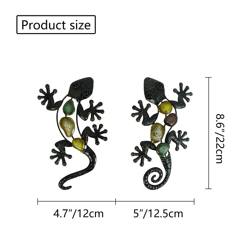 2Pcs Small Metal Gecko Wall Artwork For Home And Garden Decoration Outdoor Statues Accessories Sculp