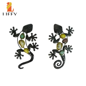 2Pcs Small Metal Gecko Wall Artwork For Home And Garden Decoration Outdoor Statues Accessories Sculp