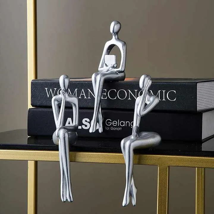3 قطعة الحديثة ديكور الجلوس المفكر تمثال مجردة . 3 Piece Modern Decor Sitting Thinker Abstract Statue