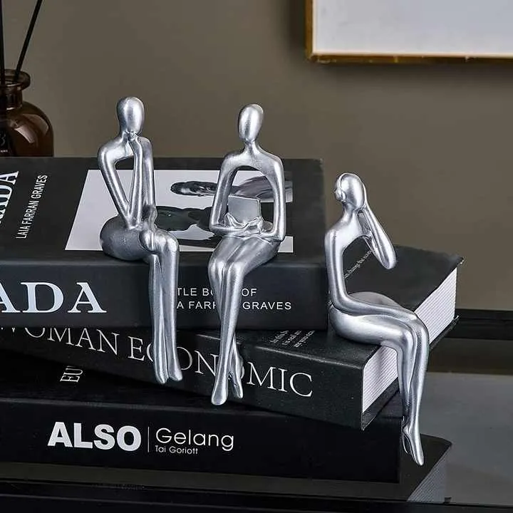 3 قطعة الحديثة ديكور الجلوس المفكر تمثال مجردة . 3 Piece Modern Decor Sitting Thinker Abstract Statue