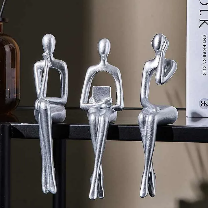 3 قطعة الحديثة ديكور الجلوس المفكر تمثال مجردة . 3 Piece Modern Decor Sitting Thinker Abstract Statue