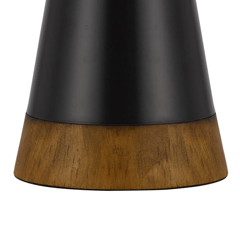 30 Inch 3 Way Table Lamp, Beige Mica Shade, Rubberwood and Black Metal Body By Casagear Home