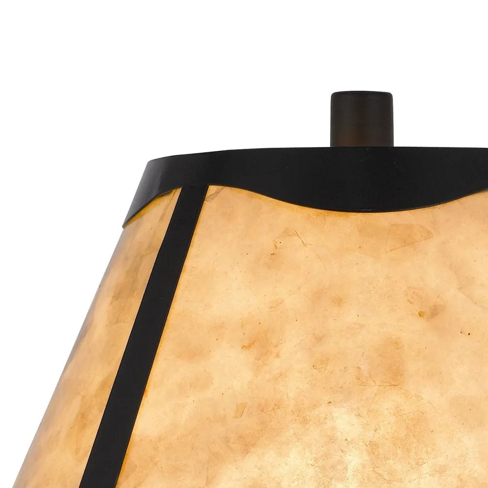 30 Inch 3 Way Table Lamp, Beige Mica Shade, Rubberwood and Black Metal Body By Casagear Home