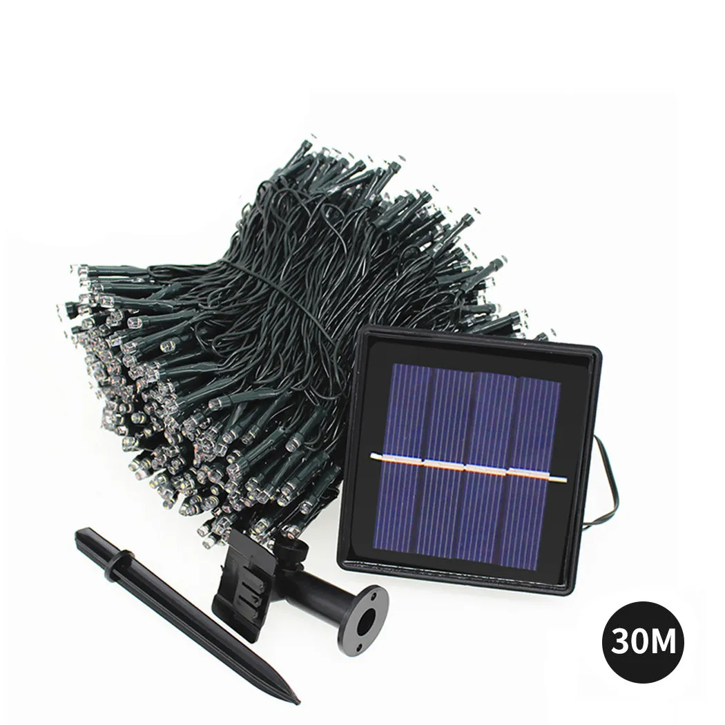 30M 300 LED Bulbs String Solar Powered Fairy Lights Garden Christmas Decor 8 Modes - Warm White