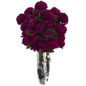31” Mum Artificial Arrangement in Silver Vase