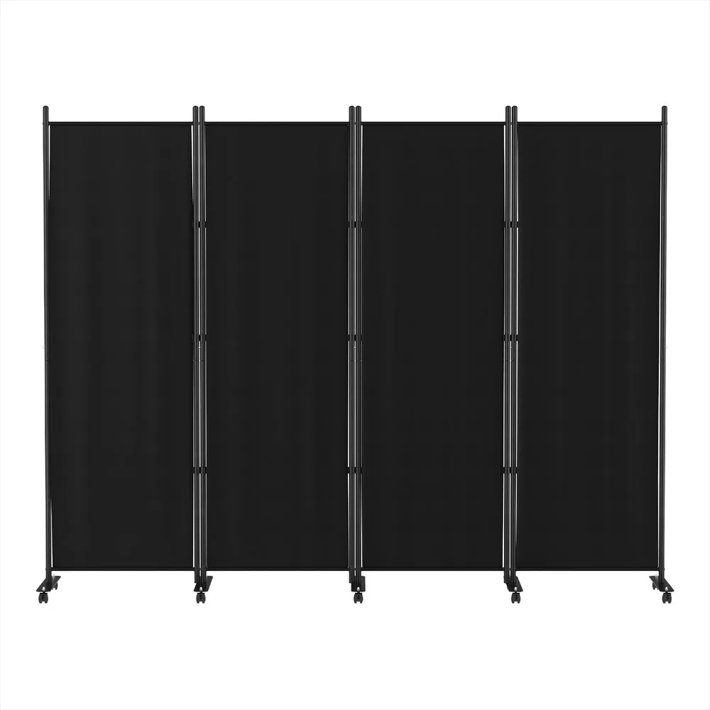 4 Panel Room Divider Screen 217cm Wheel Fabric - Black