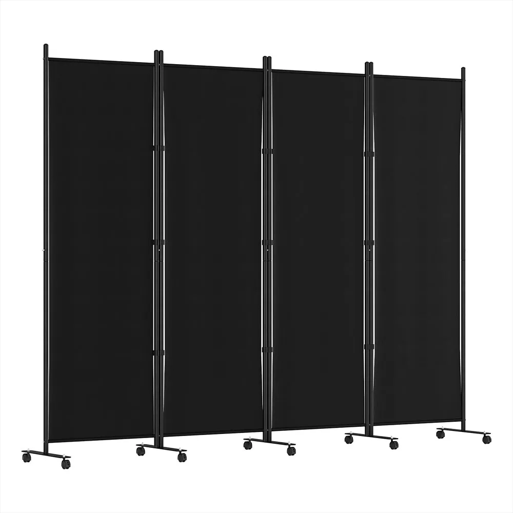 4 Panel Room Divider Screen 217cm Wheel Fabric - Black