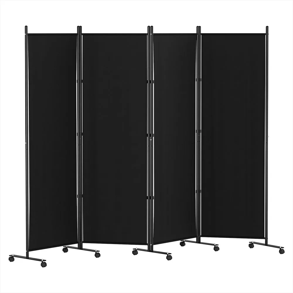 4 Panel Room Divider Screen 217cm Wheel Fabric - Black