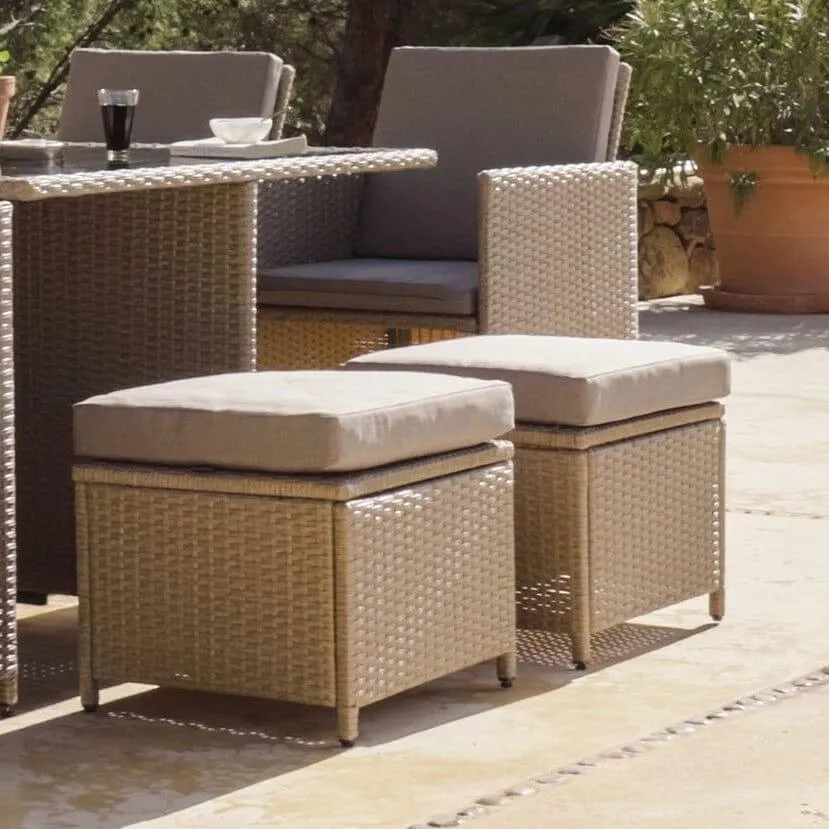 8 Seater Rattan Cube Outdoor Dining Set -  Natural Brown Weave Polywood Top