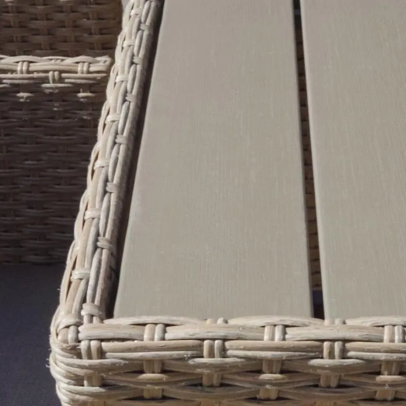 8 Seater Rattan Cube Outdoor Dining Set -  Natural Brown Weave Polywood Top