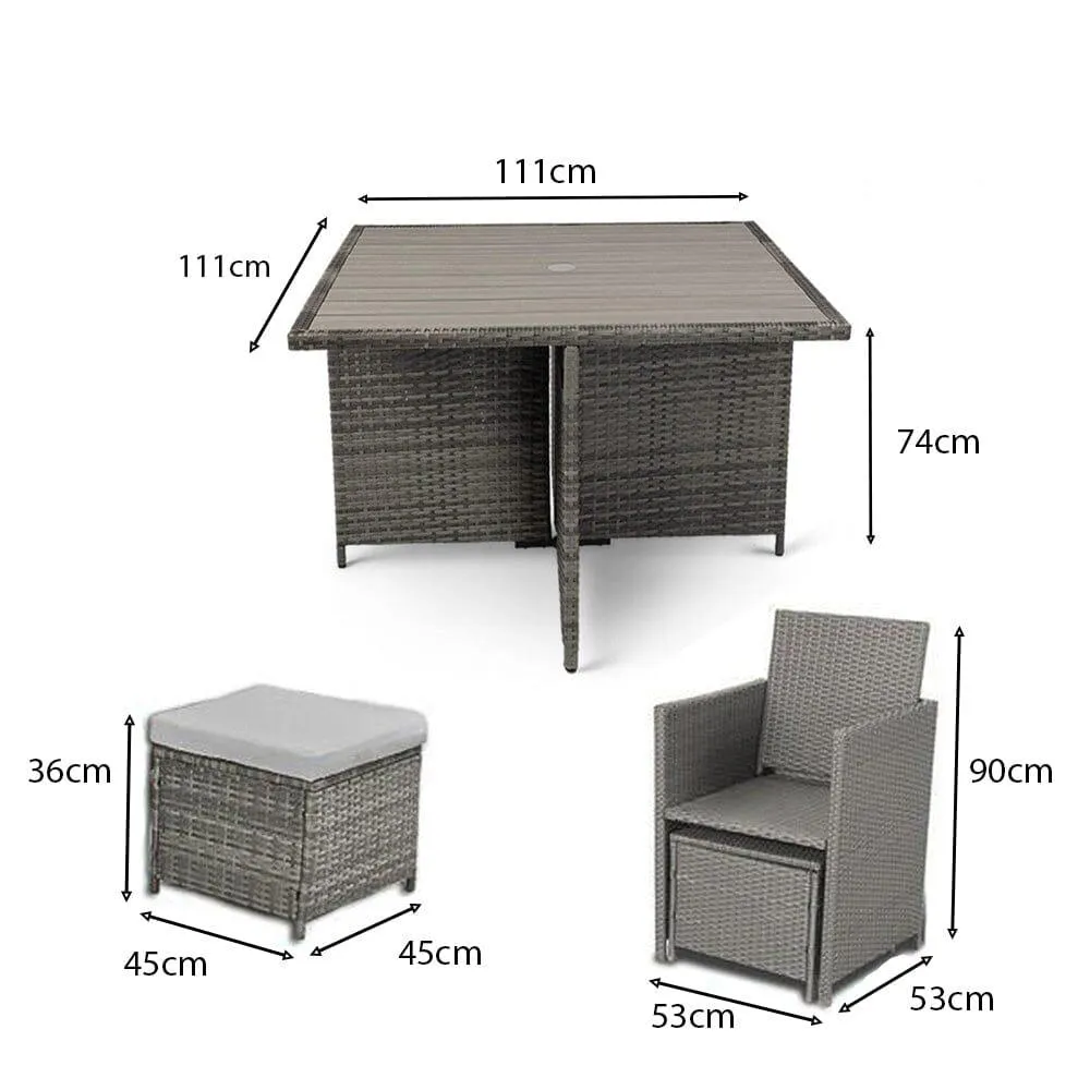 8 Seater Rattan Cube Outdoor Dining Set -  Natural Brown Weave Polywood Top