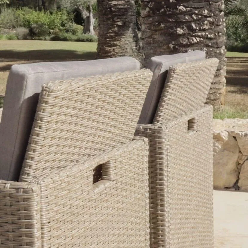 8 Seater Rattan Cube Outdoor Dining Set -  Natural Brown Weave Polywood Top