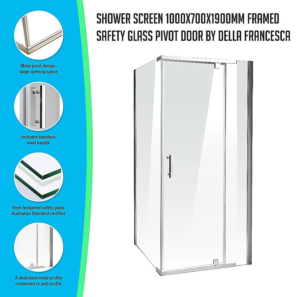 8mm Tempered Glass Shower Screen Pivot Door, Reversible Panels, Chrome - Della Francesca
