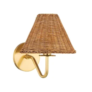 Aged Brass Issa Wall Sconce With Woven Rattan Shade