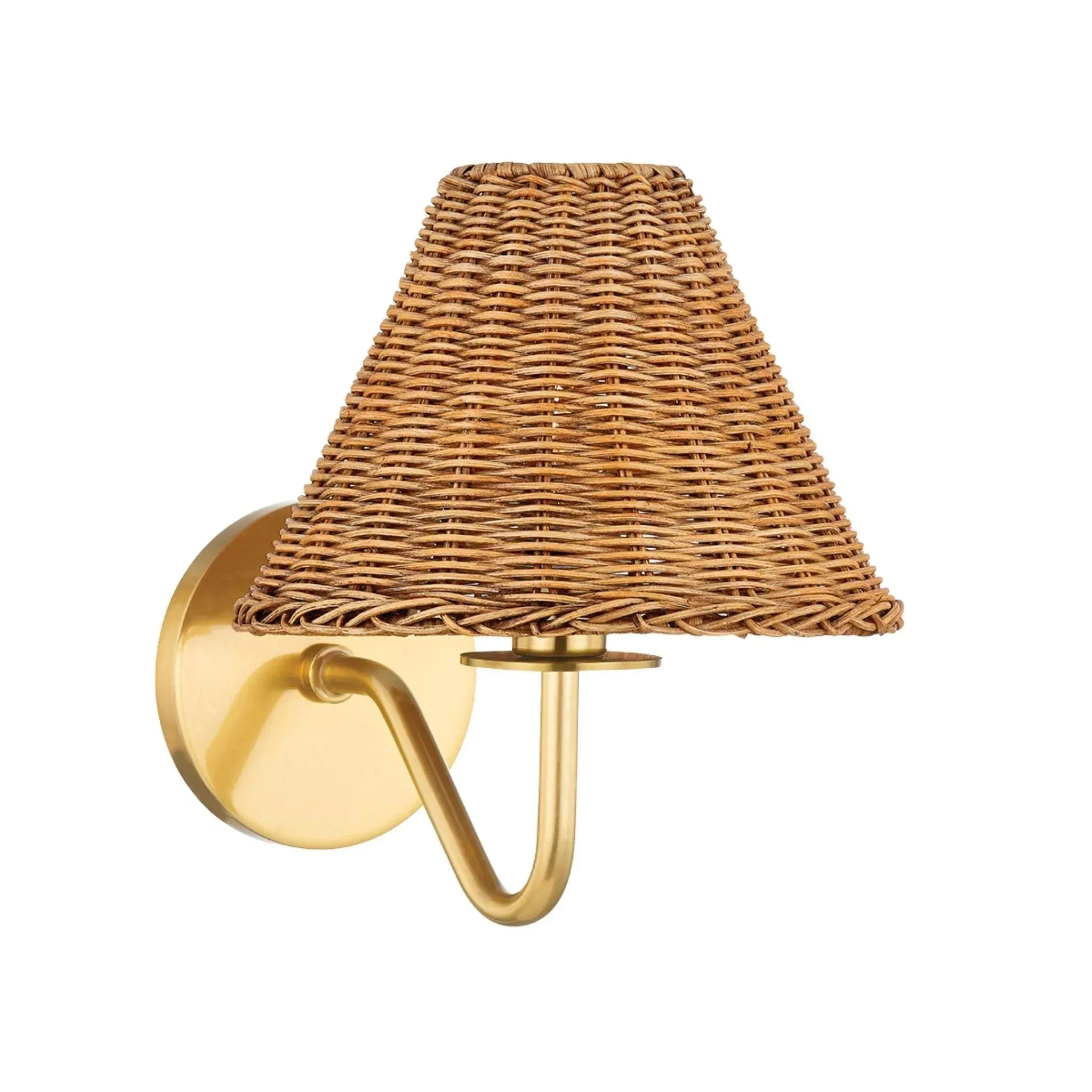 Aged Brass Issa Wall Sconce With Woven Rattan Shade