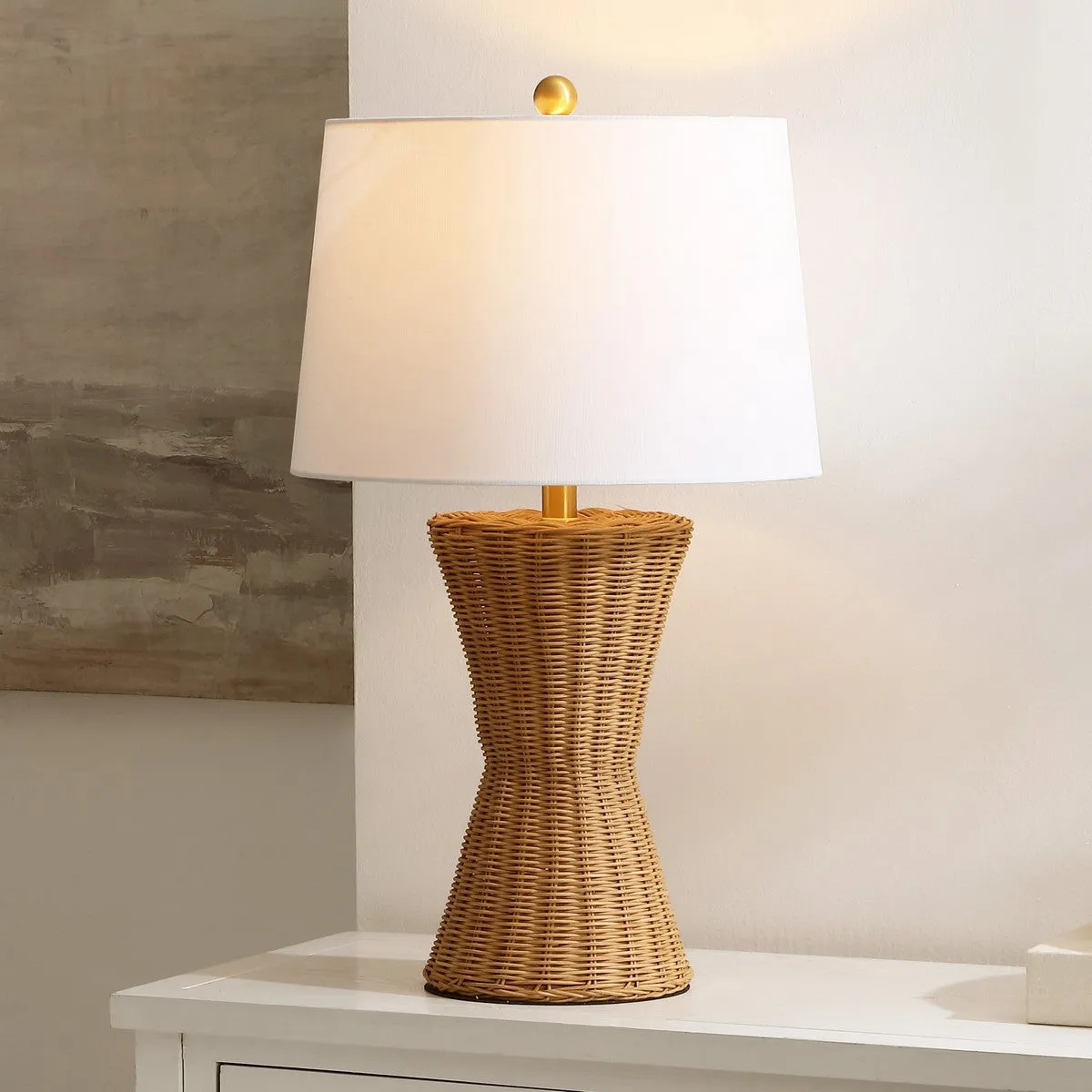 Aitana, 26-Inch Natural Rattan Table Lamp with White Cotton Shade - Elegant Home Lighting Décor
