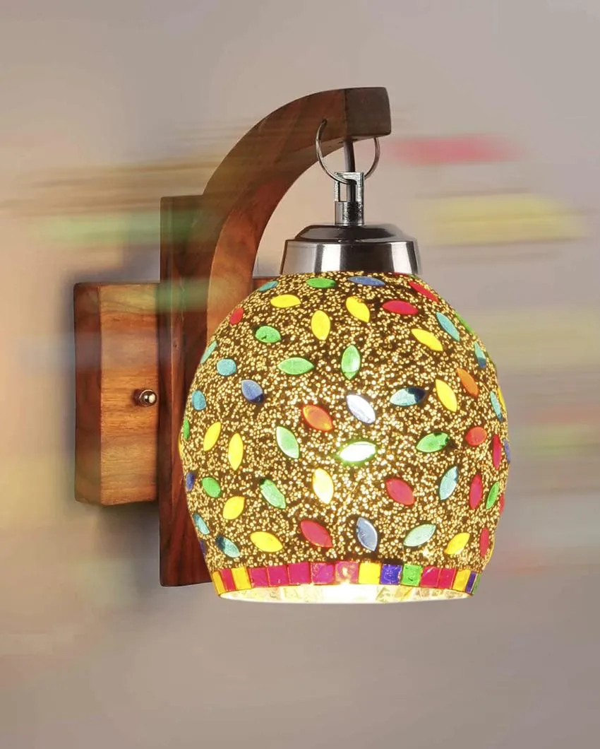 Apex Mosaic Glass Wooden Wall Lamp | 5 x 8 x 9 inches