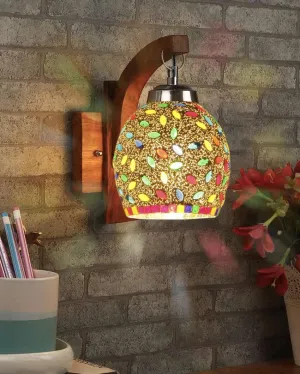 Apex Mosaic Glass Wooden Wall Lamp | 5 x 8 x 9 inches