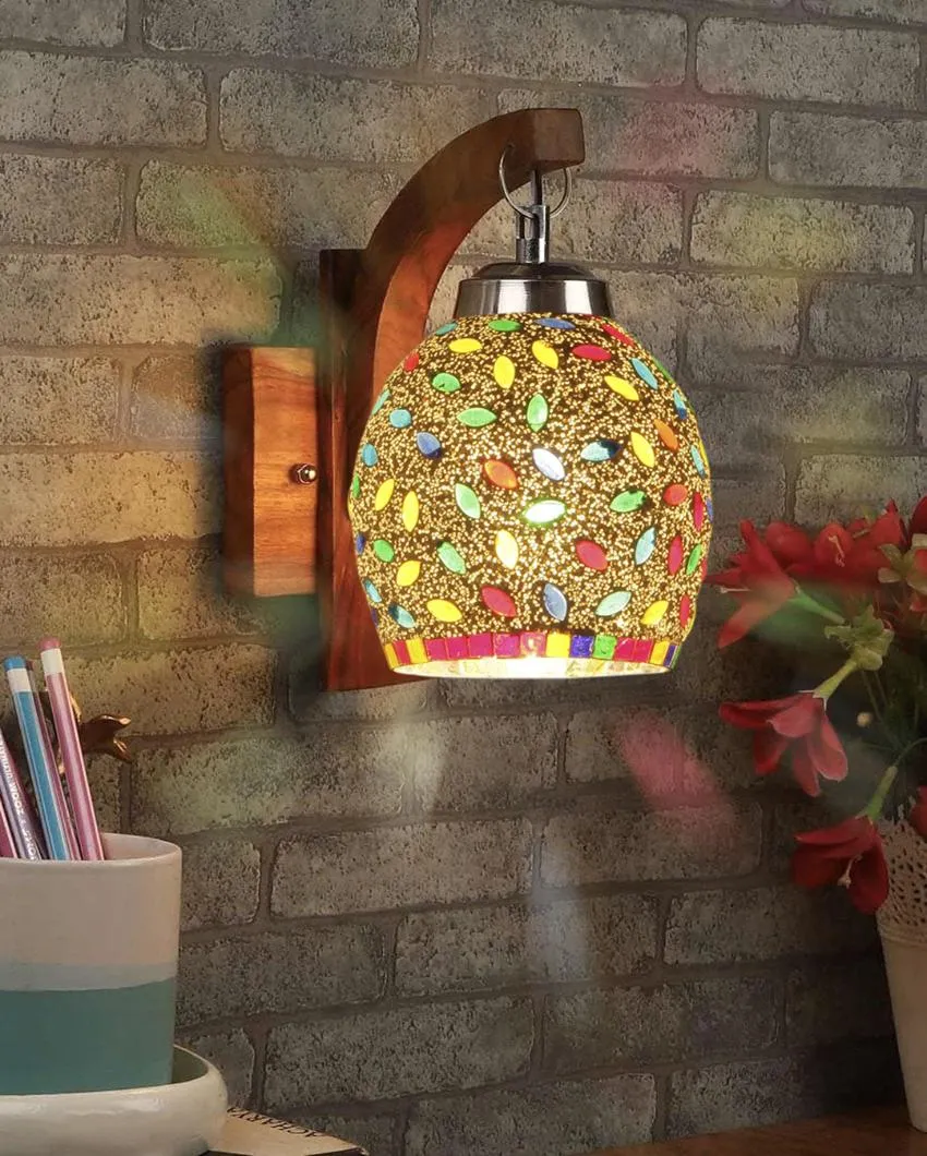 Apex Mosaic Glass Wooden Wall Lamp | 5 x 8 x 9 inches
