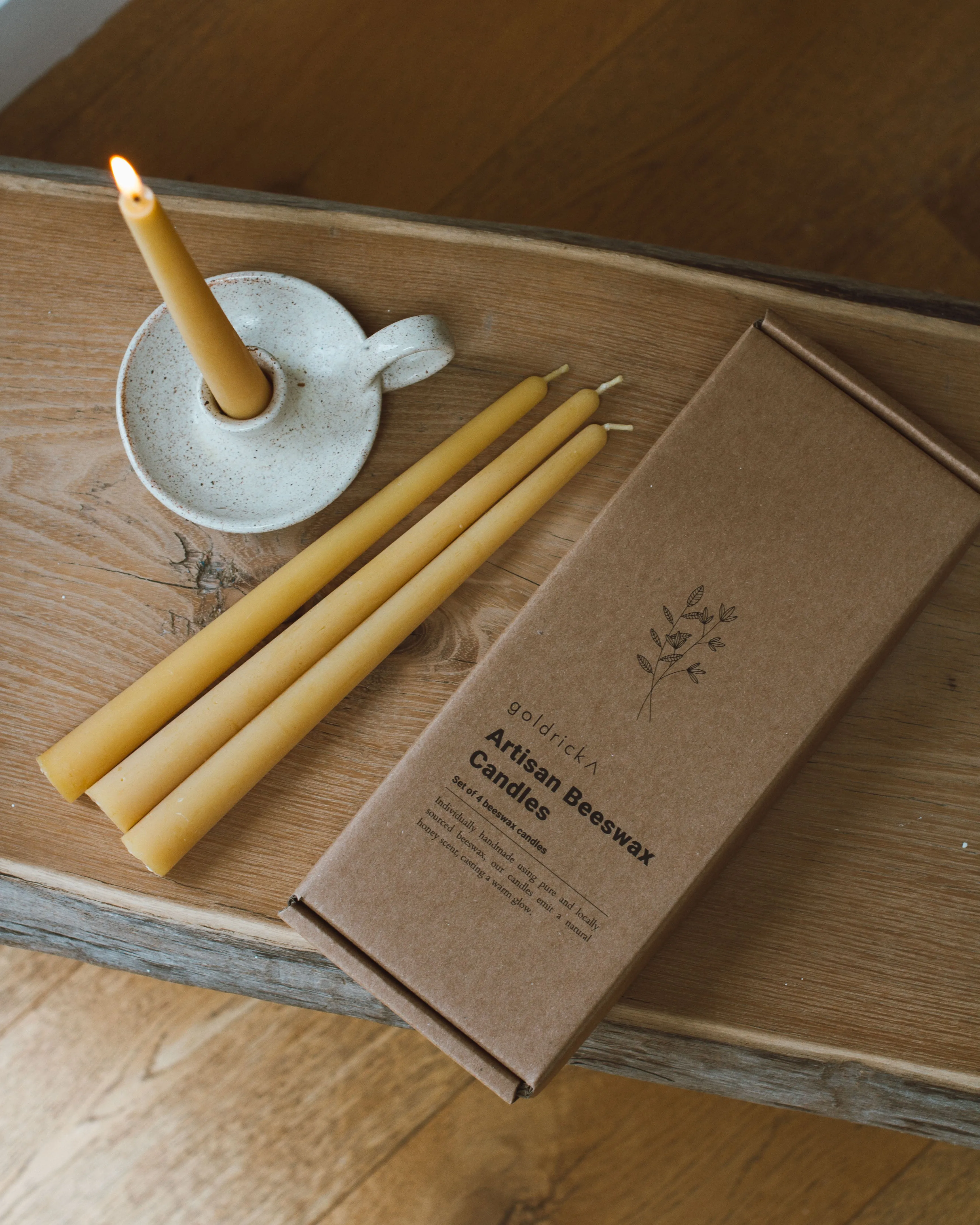 Artisan Beeswax Dinner Candles | Set of 4 | Wholesale
