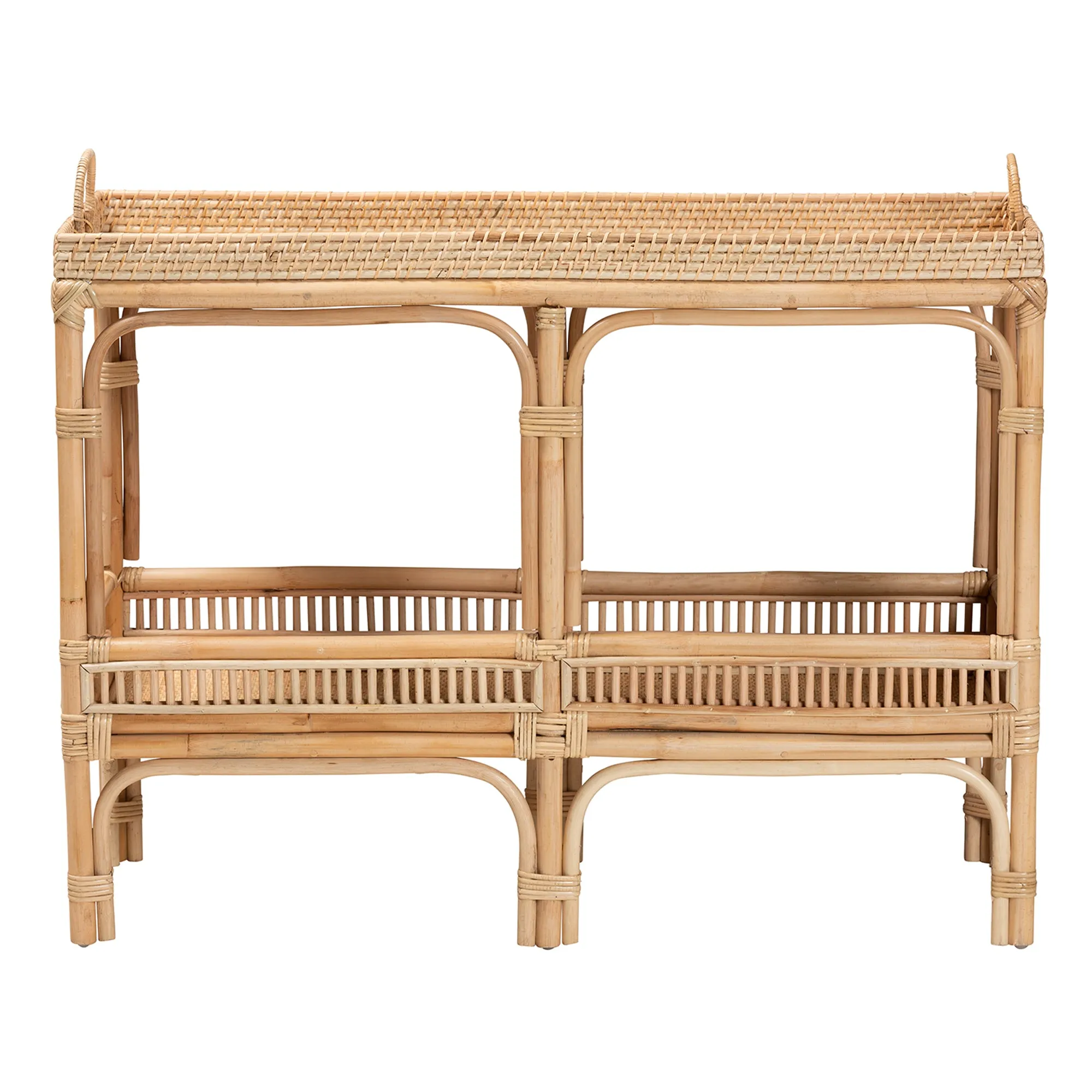 Baxton Studio bali & pari Lombok Modern Bohemian Natural Brown Rattan Console Table