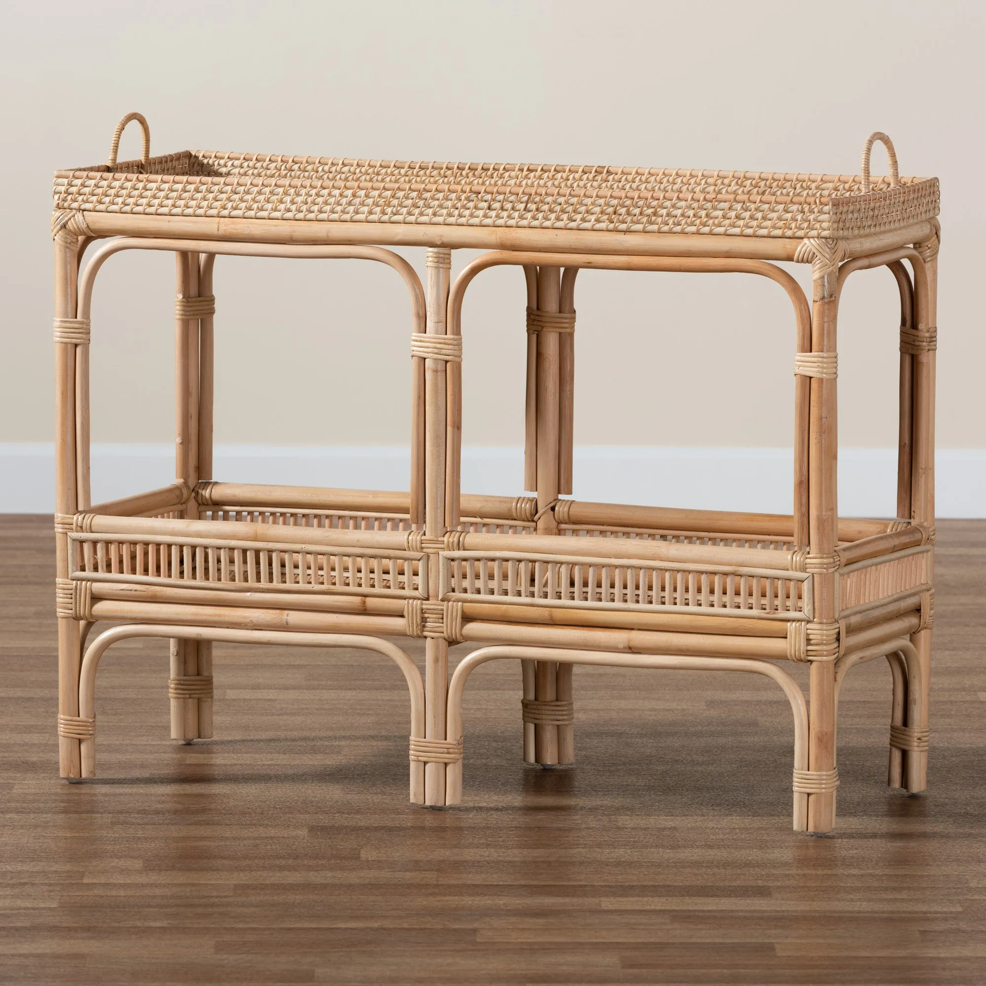 Baxton Studio bali & pari Lombok Modern Bohemian Natural Brown Rattan Console Table