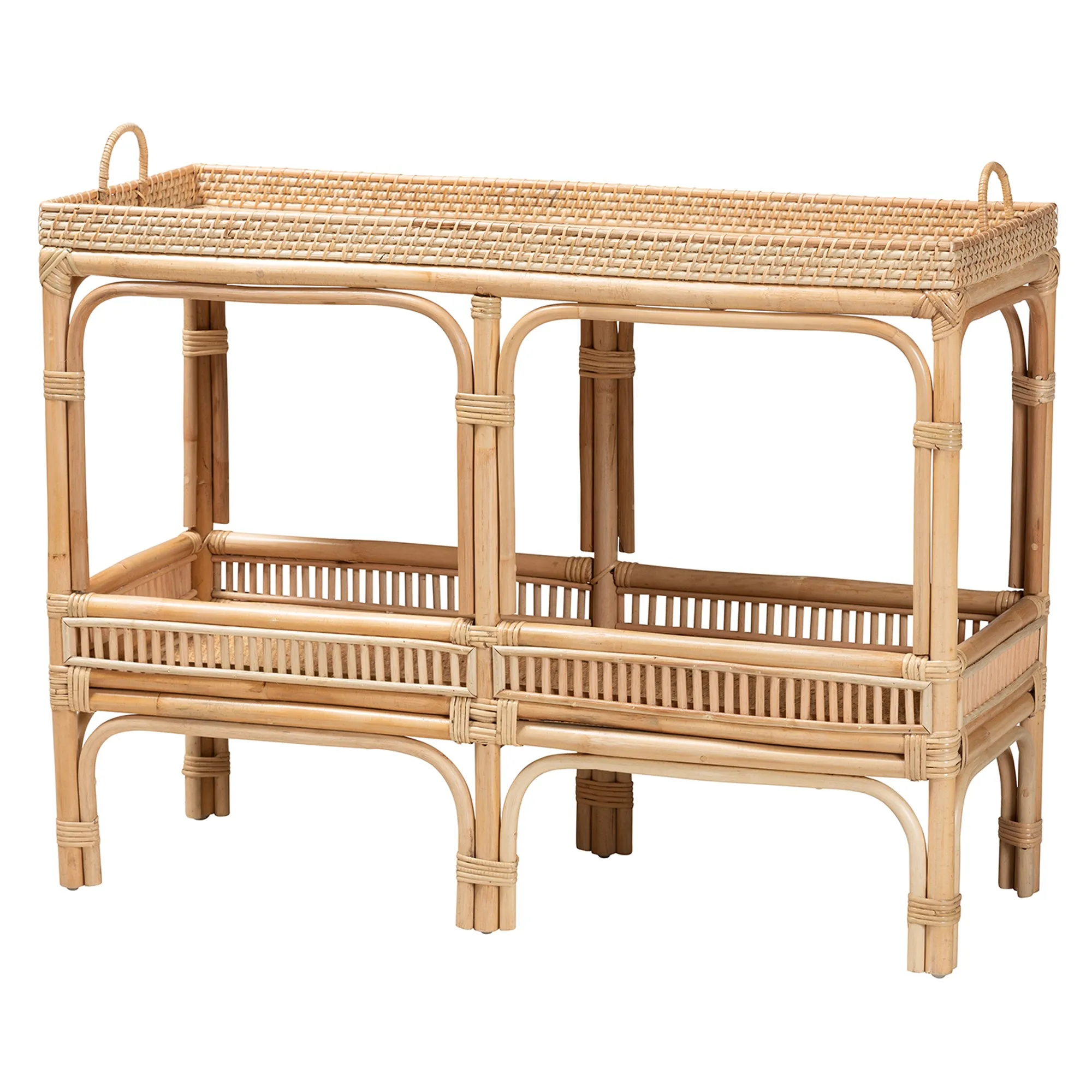 Baxton Studio bali & pari Lombok Modern Bohemian Natural Brown Rattan Console Table
