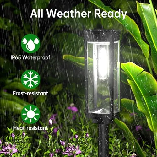 BITPOTT Outdoor Solar Pathway Lights 6 Pack, Bright Warm White Solar Powered Garden Lights Outside, Long Lasting Solar Landscape Lights for Walkway Path Yard Lawn Patio Decor