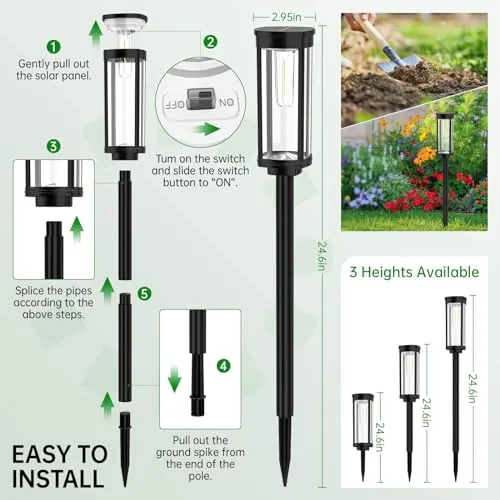 BITPOTT Outdoor Solar Pathway Lights 6 Pack, Bright Warm White Solar Powered Garden Lights Outside, Long Lasting Solar Landscape Lights for Walkway Path Yard Lawn Patio Decor
