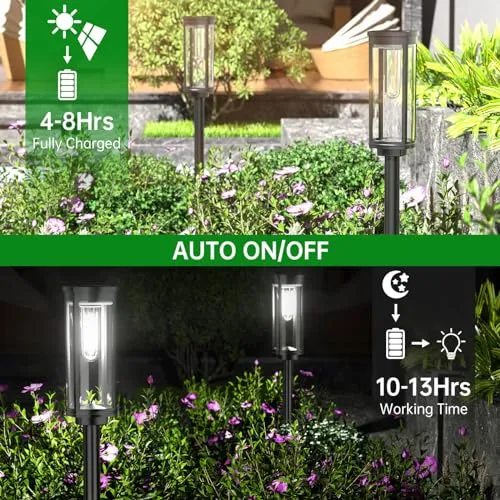 BITPOTT Outdoor Solar Pathway Lights 6 Pack, Bright Warm White Solar Powered Garden Lights Outside, Long Lasting Solar Landscape Lights for Walkway Path Yard Lawn Patio Decor