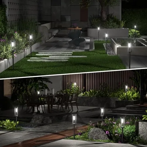 BITPOTT Outdoor Solar Pathway Lights 6 Pack, Bright Warm White Solar Powered Garden Lights Outside, Long Lasting Solar Landscape Lights for Walkway Path Yard Lawn Patio Decor