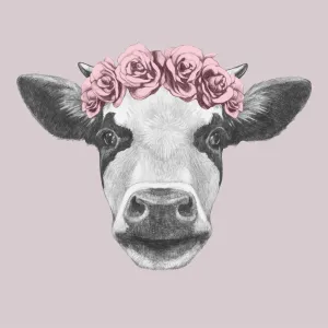 Boho Chic Cow Portrait Fabric Panel
