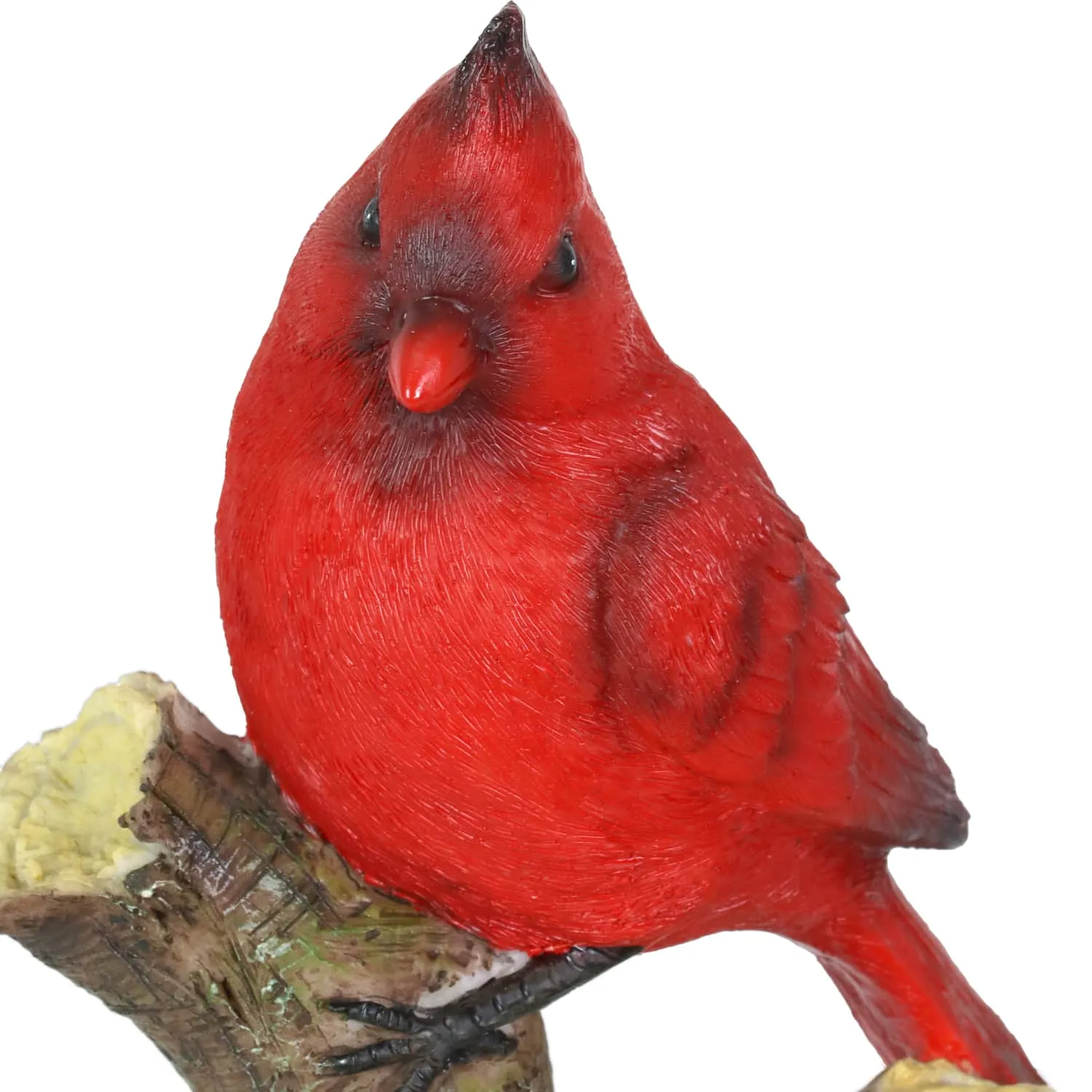 Cardinals with Solar Flowers on a Branch Hand Painted Garden Statue, 12 Inch
