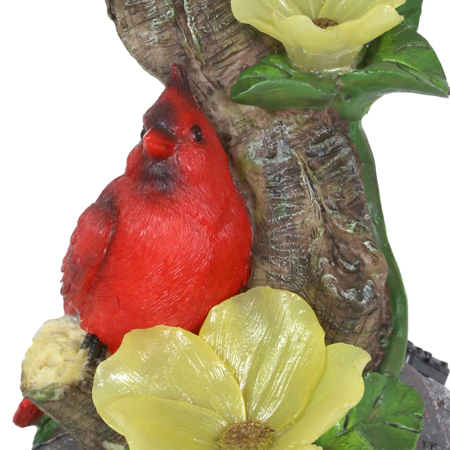 Cardinals with Solar Flowers on a Branch Hand Painted Garden Statue, 12 Inch