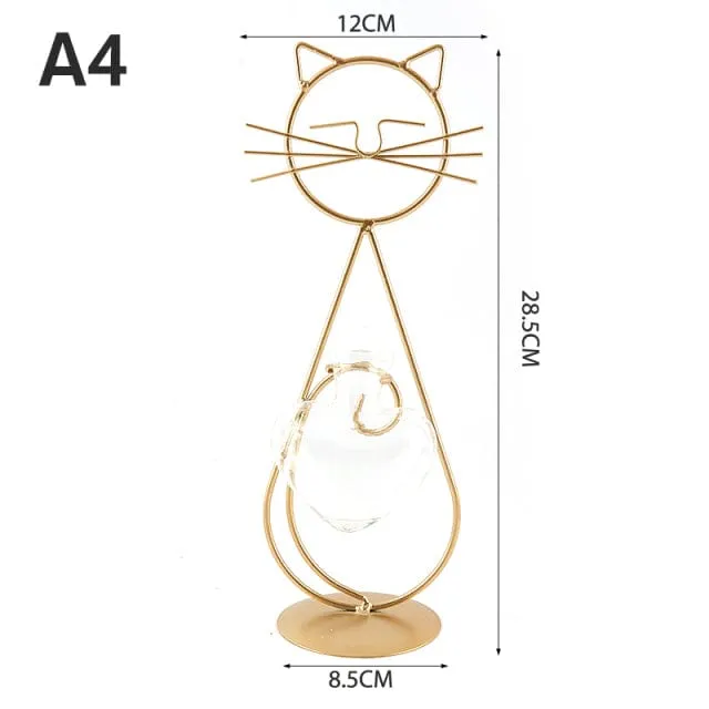Cat Hydroponic Flower Metal Vases