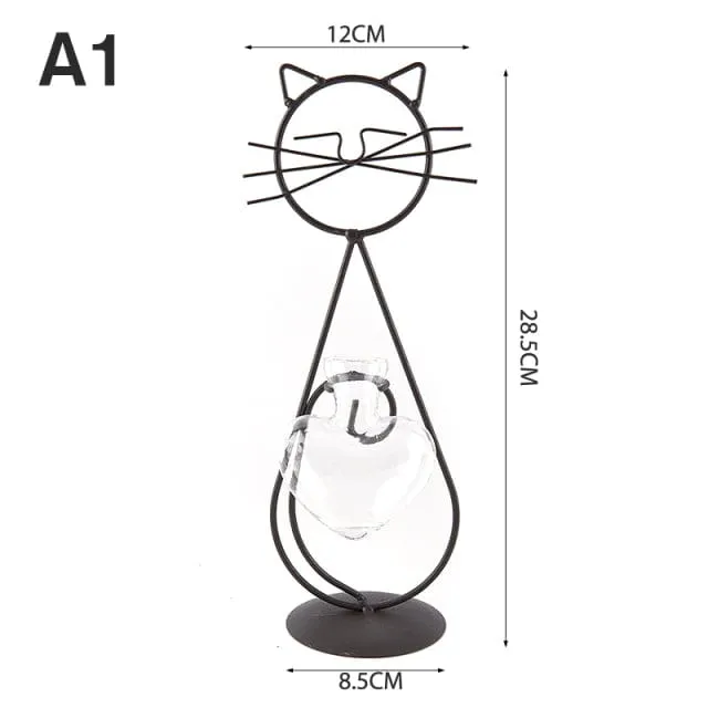 Cat Hydroponic Flower Metal Vases