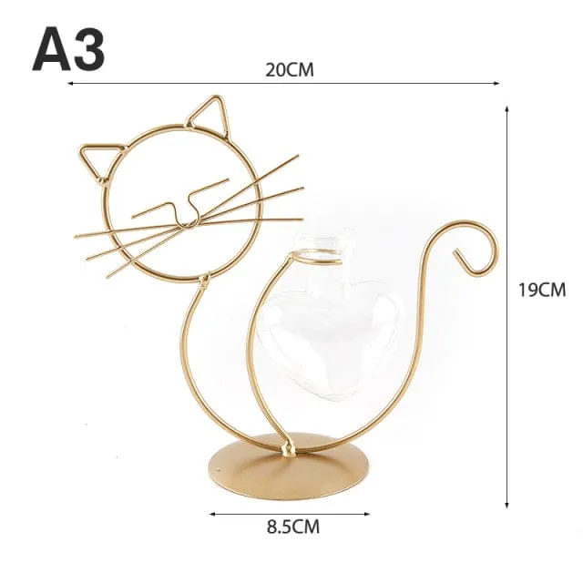 Cat Hydroponic Flower Metal Vases