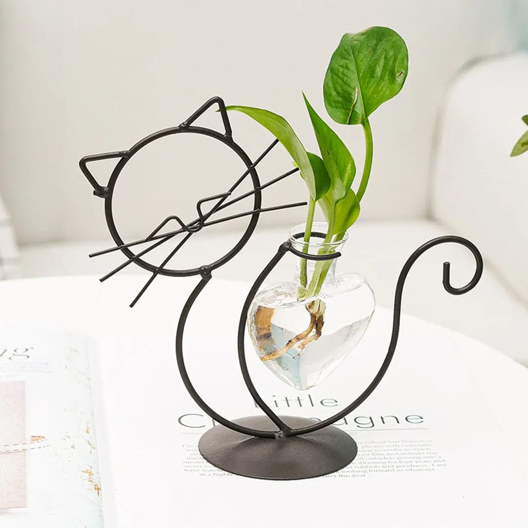 Cat Iron Art Deco Hydroponic Vase