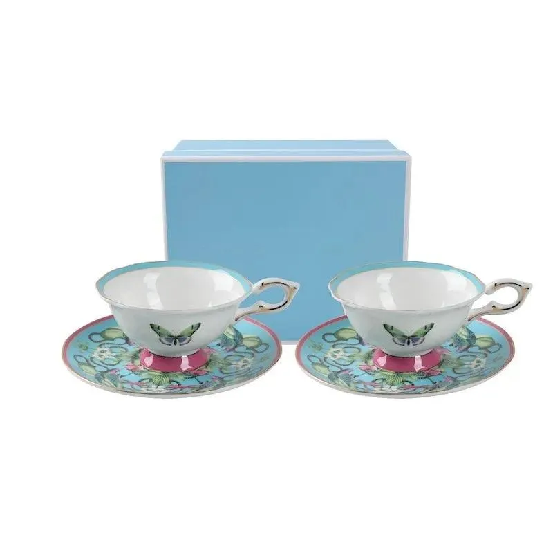Charming European Porcelain Tea Set with Butterfly Design and British Elegance