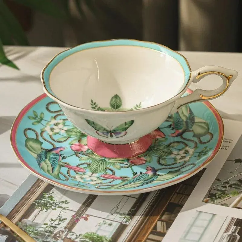 Charming European Porcelain Tea Set with Butterfly Design and British Elegance